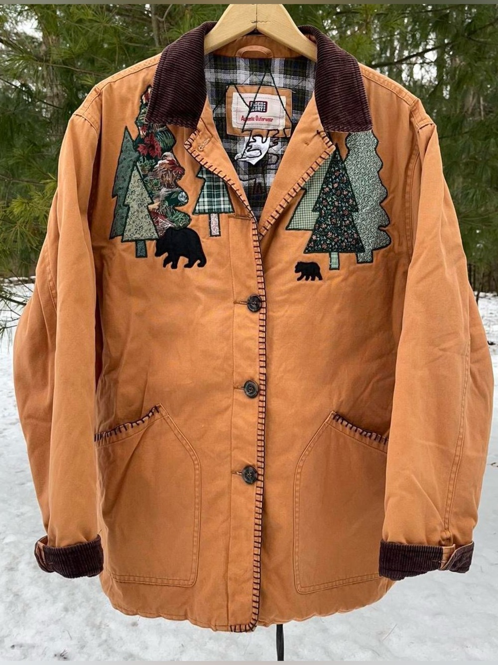 90s Faded Glory Appliqué Chore Coat Farm Jacket Size L Camping Fall Granola